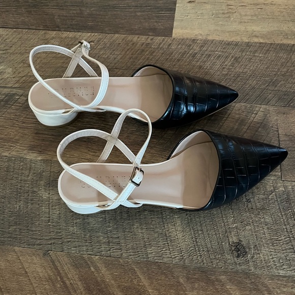 Black and Cream Croc Pattern Low Block Heels - Picture 13 of 14